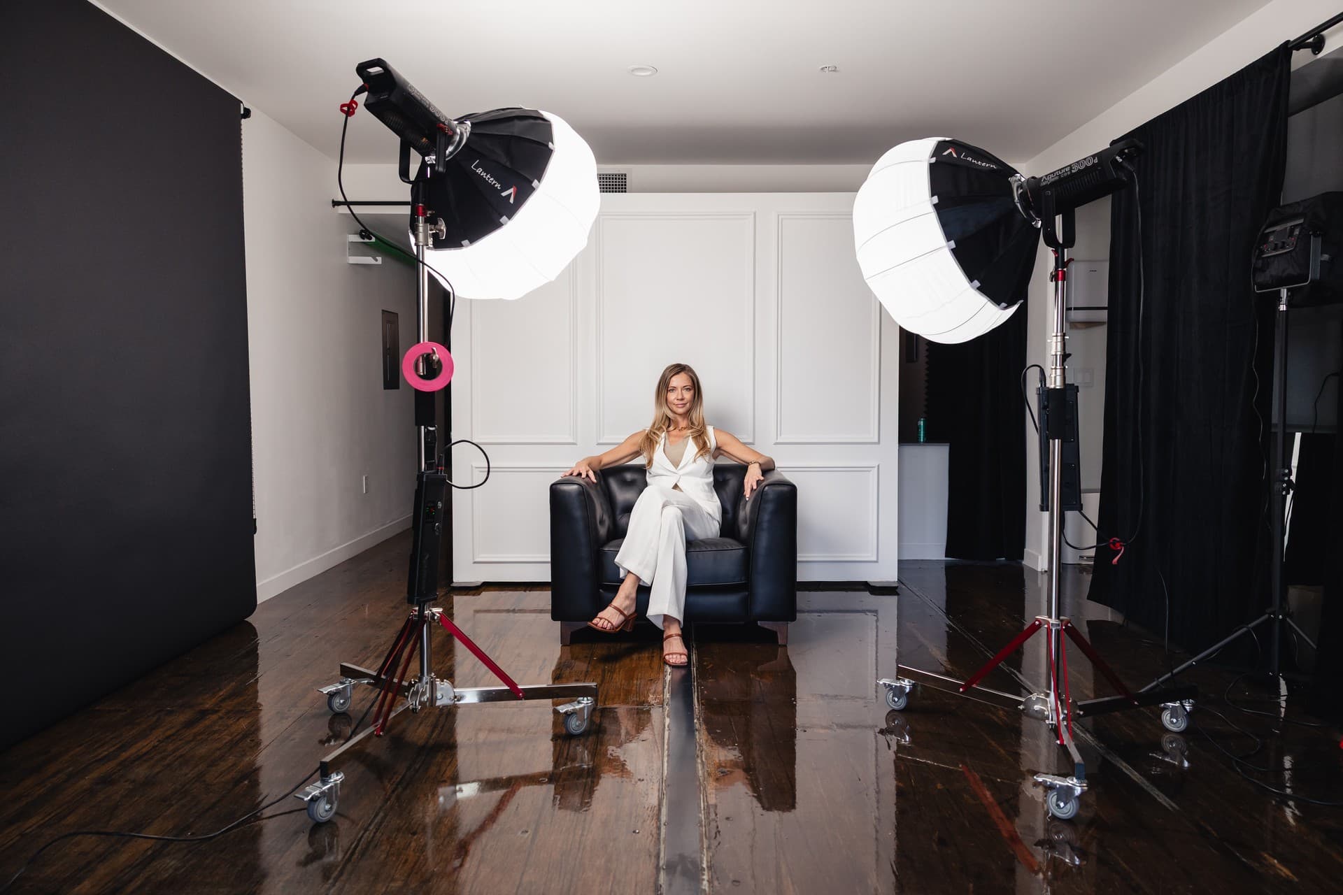 Editorial fashion shoot | bold red styling on white seamless