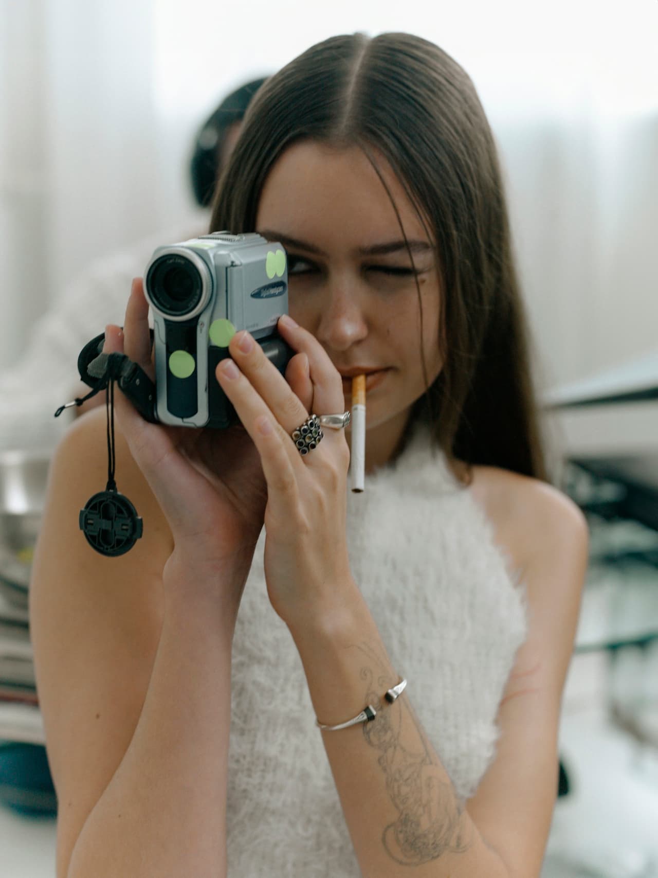 Creator with vintage camcorder at PHX Creator Space